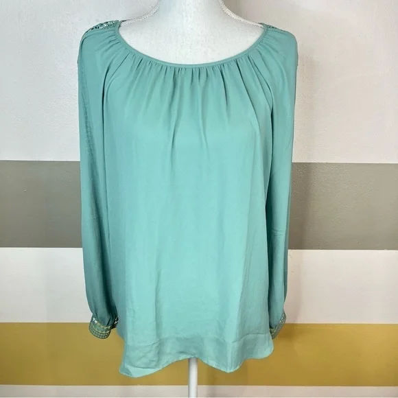 2/$25 Loft Sea Foam Green Business Casual Lightweight Feminine Pretty Blouse M - Picture 3 of 13
